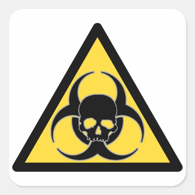 Black and yellow Biohazard symbol and skull Square Sticker (Front)