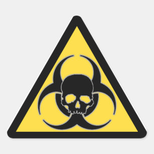 Black and yellow Biohazard symbol and skull Triangle Sticker