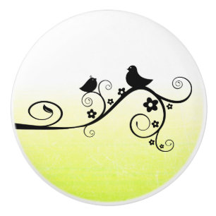 Black and Yellow Bird on Branch Whimsical Ceramic Knob