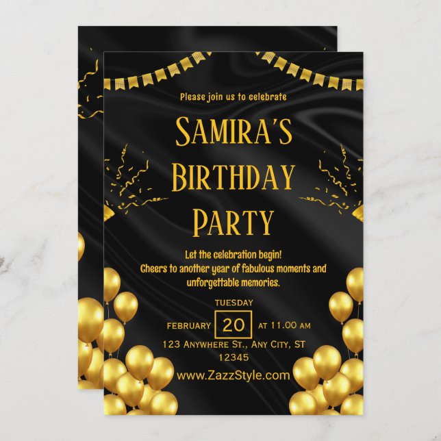 Black and Yellow Birthday Invitation (Front/Back)