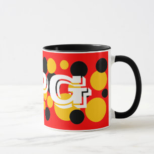 Black and Yellow Bubble Dots Monogram Mug
