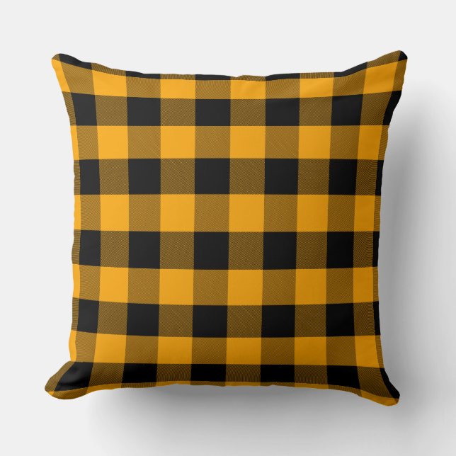 Black and Yellow Buffalo Plaid Pattern  Throw Pill Cushion (Front)