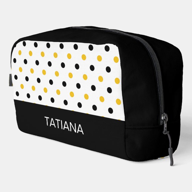 Black and Yellow Bumblebee Polka Dot Pattern Dopp Kit (Right Corner)