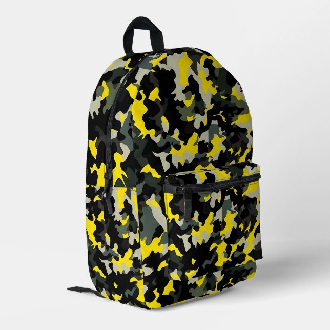 Black and Yellow Camouflage Pattern Printed Backpack (Back Corner Left)