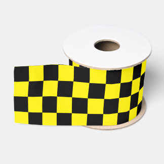 Black and Yellow Checkered Racing Grosgrain Ribbon