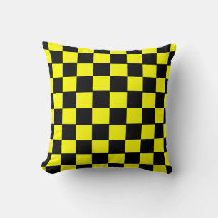 Black and Yellow Chequerboard Pattern Cushion