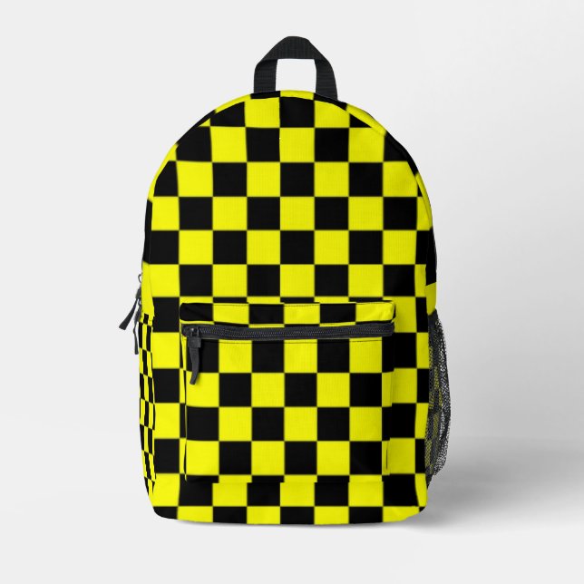 Black and Yellow Chequered CUSTOMIZABLE Backpack (Front)