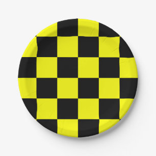 Black and Yellow Chequered Paper Plate