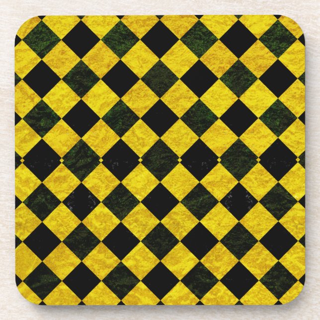 Black and yellow chequered pattern coaster (Front)