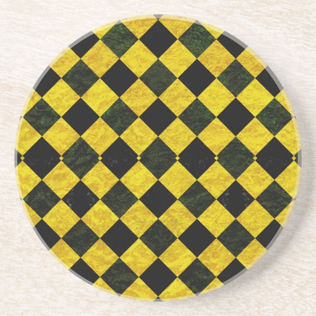 Black and yellow chequered pattern coaster (Front)