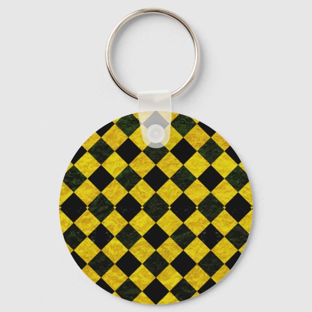 Black and yellow chequered pattern key ring (Front)