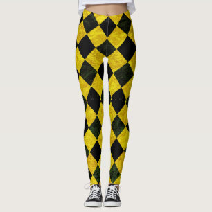 Black and yellow chequered pattern leggings