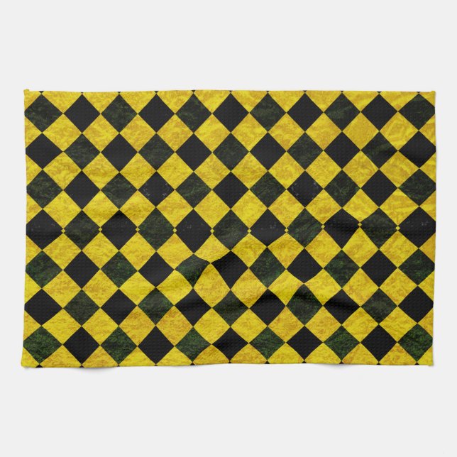 Black and yellow chequered pattern tea towel (Horizontal)