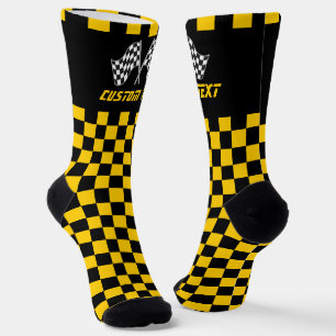 Black and Yellow Chequered Racing Flags Socks