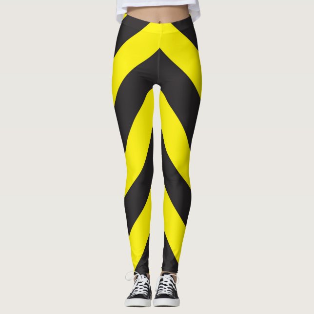 Black And Yellow Chevron Background Leggings (Front)
