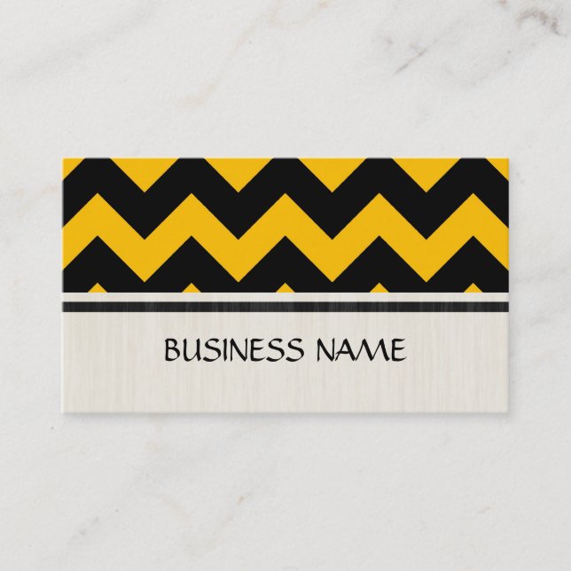 Black and Yellow Chevron Zigzag Pattern Business Card (Front)