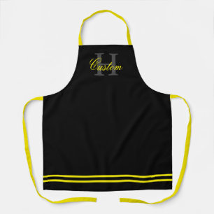 Black and yellow custom name monogram kitchen apron