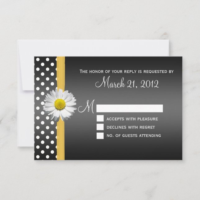 Black and Yellow Daisy RSVP Card (Front)