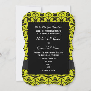 Black and yellow damask formal wedding invitation