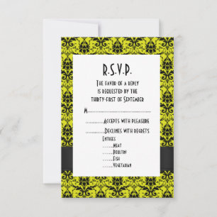 Black and yellow damask formal wedding R.S.V.P RSVP Card