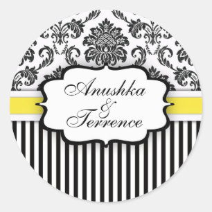 Black and Yellow Damask Stripe Wedding Sticker