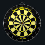 Black and Yellow Dartboard with Custom Text<br><div class="desc">Black and yellow dart board with two custom text areas. Choose "customise more" option if you want to change colours.</div>