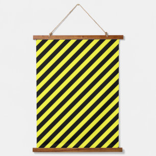 Black and Yellow Diagonal Stripes Hanging Tapestry