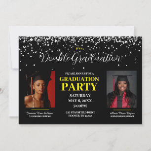 Black and Yellow Double Graduation Invitation