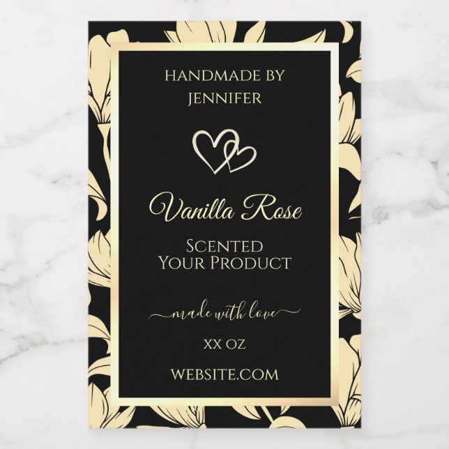 Black and Yellow Floral Product Packaging Labels (Single Label)