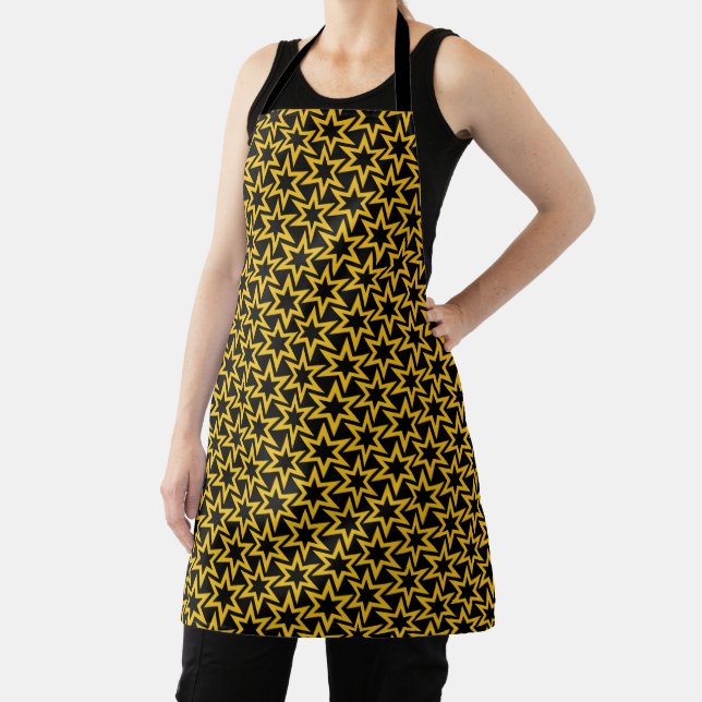 Black and Yellow Geometrical Star Seamless Pattern Apron (Insitu)