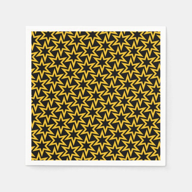 Black and Yellow Geometrical Star Seamless Pattern Napkin (Front)