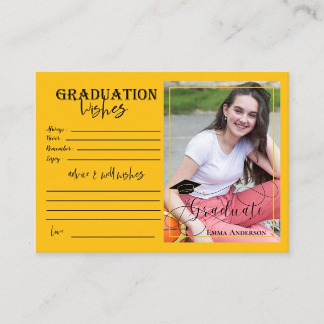 Black and Yellow Graduate Photo 2025 Graduation Advice Card (Front)