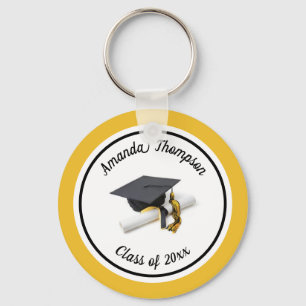 Black and Yellow Graduation Cap and Tassel Key Ring
