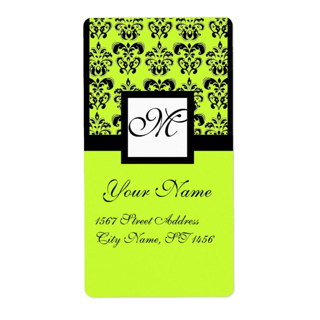 BLACK AND YELLOW GREEN SQUARE DAMASK MONOGRAM (Front)