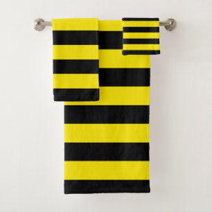 Black and Yellow Horizontal Stripes Bath Towel Set