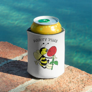 Black and yellow hornet wasp bee with a red rosE Can Cooler