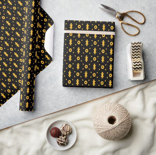 Black And Yellow Modern Mudcloth Wrapping Paper (Crafts)