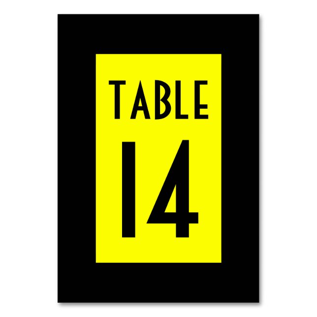 Black and Yellow Numbered Table Number (Back)