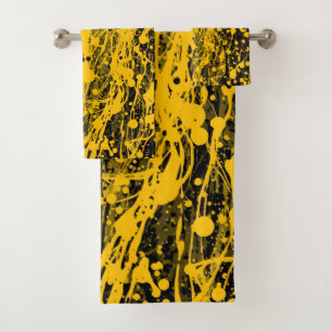 Black and Yellow Paint Splashes Bath Towel Set