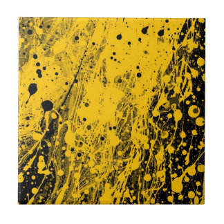 Black and Yellow Paint Splashes Ceramic Tile
