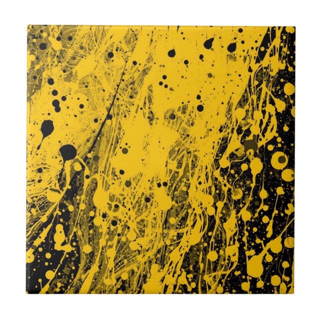 Black and Yellow Paint Splashes Ceramic Tile (Front)