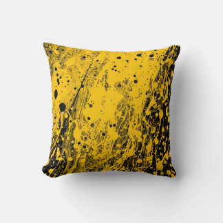 Black and Yellow Paint Splashes Cushion