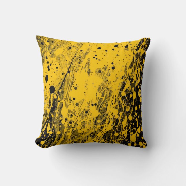 Black and Yellow Paint Splashes Cushion (Front)