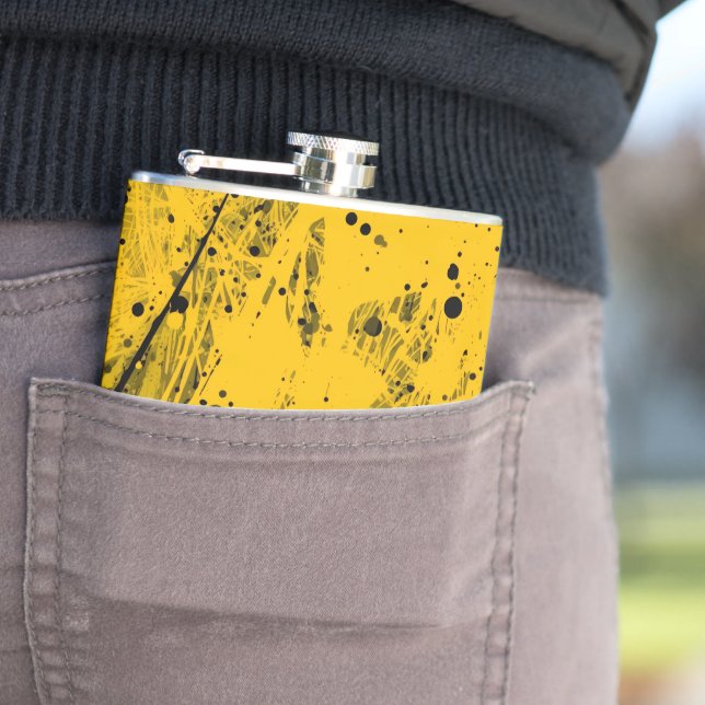 Black and Yellow Paint Splashes Hip Flask (In Situ)
