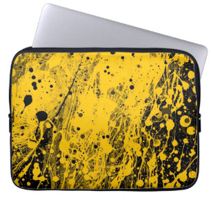 Black and Yellow Paint Splashes Laptop Sleeve