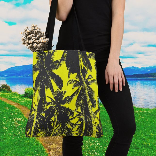 Black and Yellow Palm Trees Design Tote Bag (Creator Uploaded)