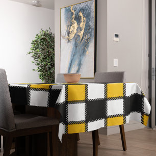 Black and Yellow Plaid Check Tablecloth