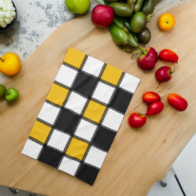 Black and Yellow Plaid Check Tea Towel (Kitchen Towel)