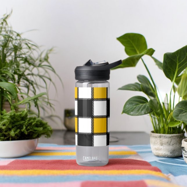 Black and Yellow Plaid Check Water Bottle (Water Bottle)