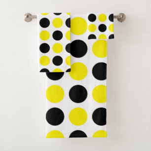 Black and Yellow Polka Dots Bath Towel Set